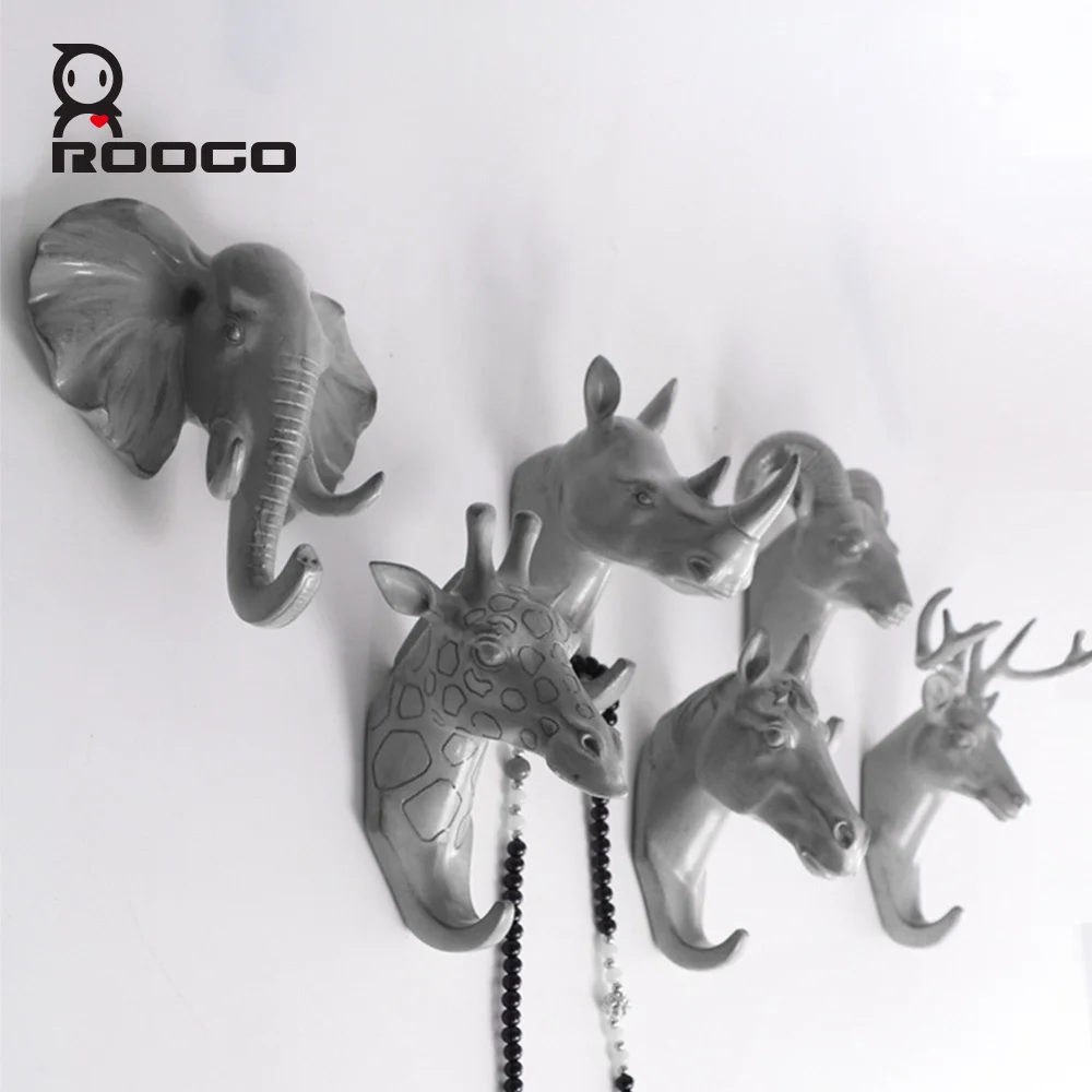 

Roogo Hanger Key Holder Wall Deer Head Room Decoration Wall Hook 6 Pack Annimal Wall Coat Rack Resin Home Decoration Accessories