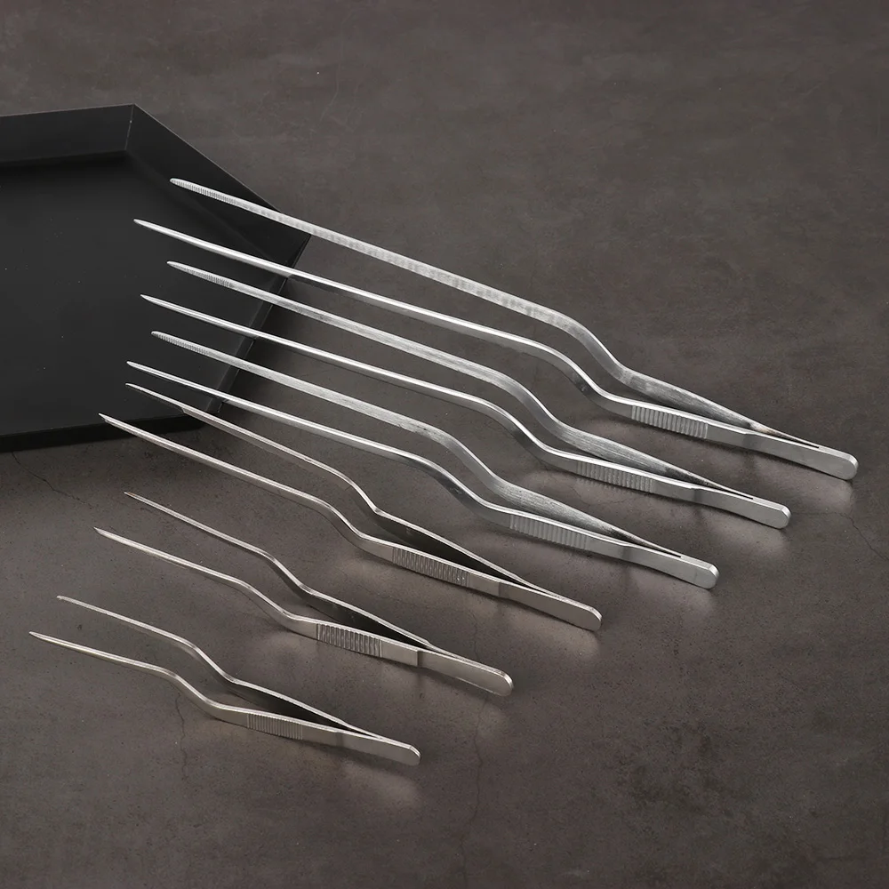 

New Multiple Types Silver Plating Chef Food Tweezer BBQ Clip Barbecue Tongs Serving Presentation Stainless Steel Kitchen Tool