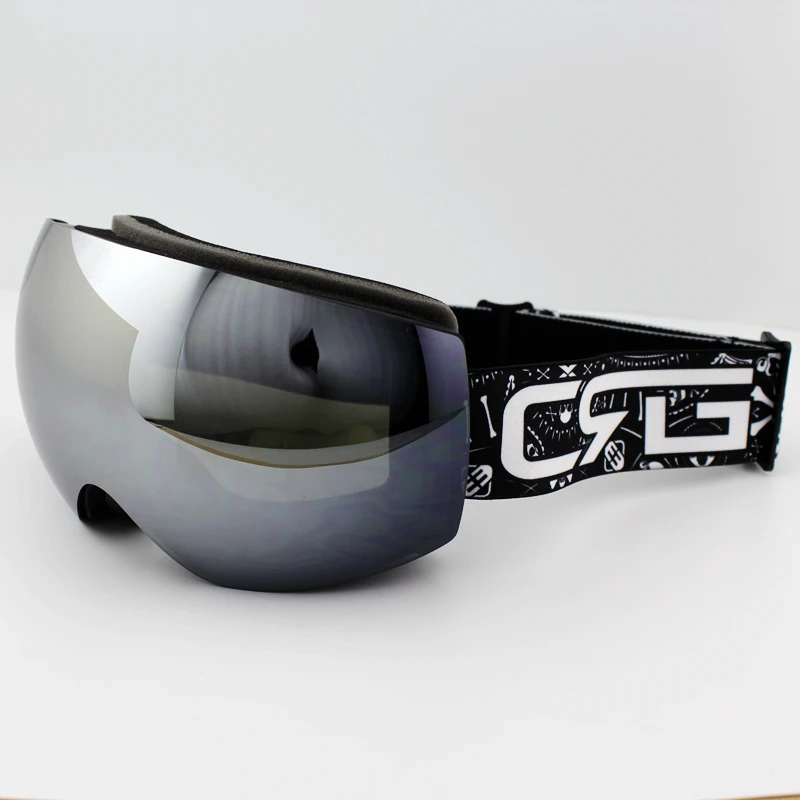 Silver Lens Black Frame Brand Ski Goggles Double UV400 Anti Fog Big Ski