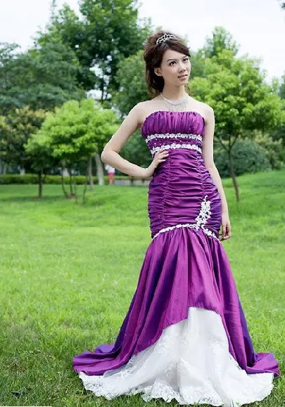 2012 Fashional mermaid purple wedding dress/bridal gown,offer OEM