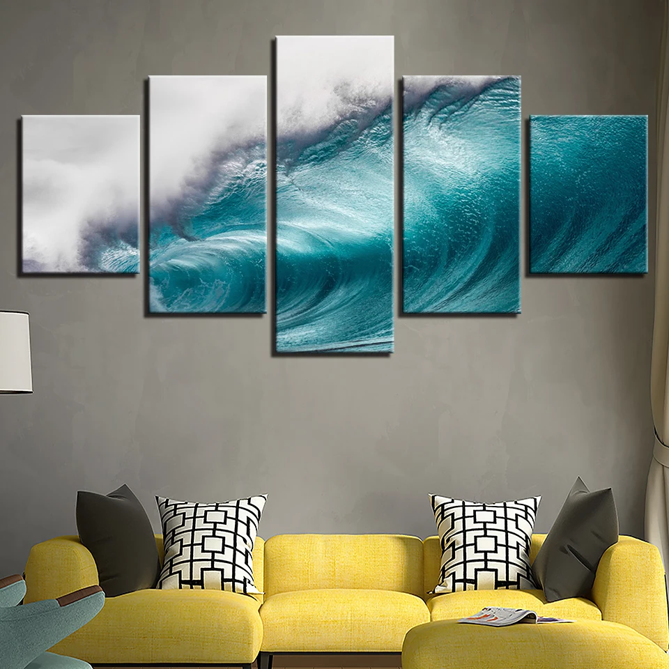 Modern Canvas Paintings Wall Art HD Prints 5 Pieces Rolling Waves Pictures Ocean Sea Wave Seascape Posters Home Decor Framework