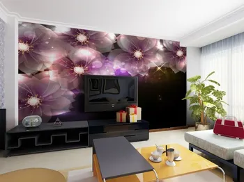 

Shining Glitter purple Flower 5D Papel Mural wallpaper for TV background living room 3d wall Murals 3d Photo Murals 3d Murals