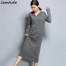 ФОТО cashmere sweaters dress casual women knitted dresses warm winter long sleeve female pullovers hooded sweater dress maxi elegant