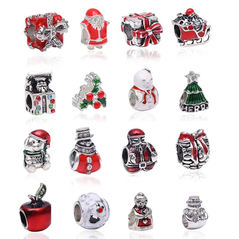 

TOGORY 2Pcs/lot 2018 New Christmas Series Charms Beads Fit Original Pandora Charm Bracelet Necklaces Pendant DIY Jewelry Making