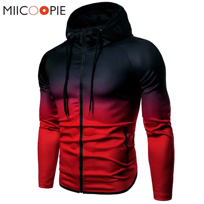 Hoodies Men Casual Zipper Sweatshirt Gradient Color Hoodie Jaskets Male