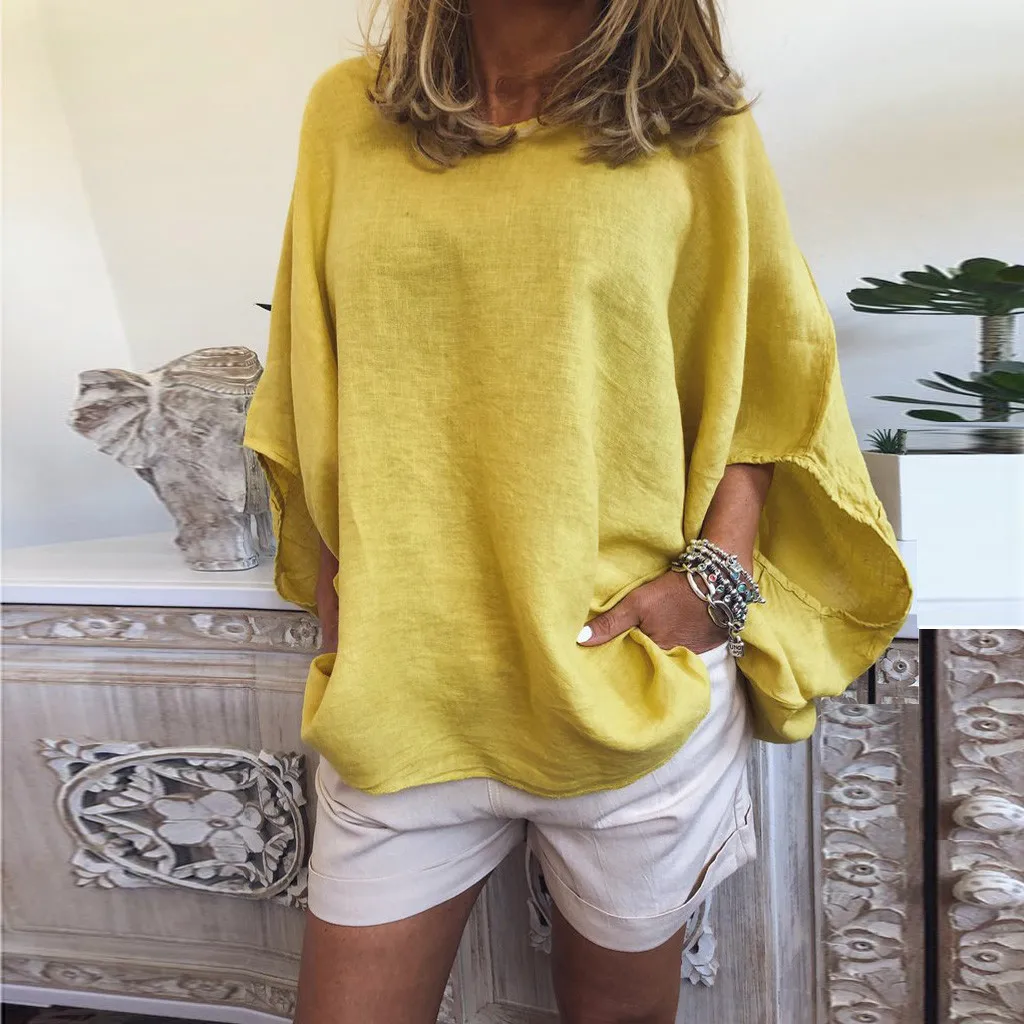 

Feitong Blouses Women Casual Loose Linen Lantern Sleeve Soild Daily Lady Tanic Shirt Blouse Tops Blusen Damen Women Blouse