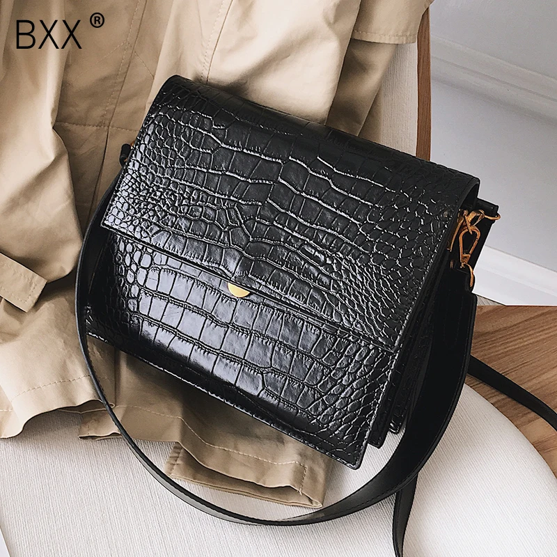 

[BXX] European Fashion Simple Women's Designer Handbag 2019 New Quality PU Leather Women Tote Bag Vintage Alligator Bags HG572