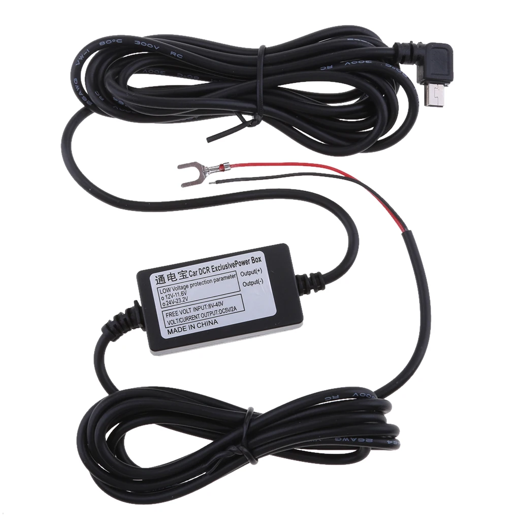 Car Dash Cam Hardwire Kits 8/36V to 5V 3A with Mini USB Left Head Power Adapter Cable