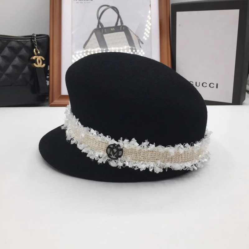 

Autumn and winter fashion small equestrian cap short brim cap woolen fedoras female hat all-match knight cap