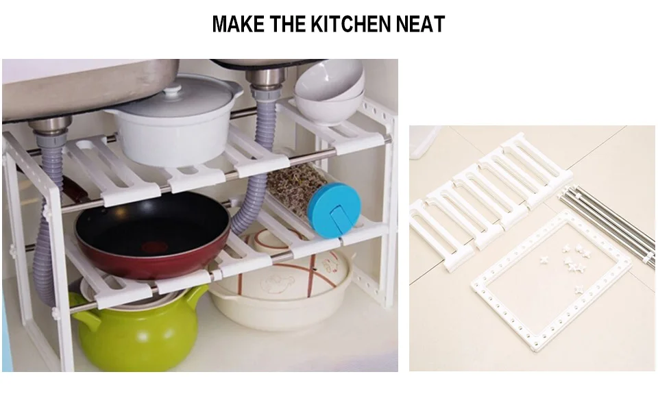 Adjustable Rack Shelf Diy Kitchen Rack Stainless Steel Pan Rack Plastic Bathroom Kitchen Organizer And Storage RackShelf Tools (14)