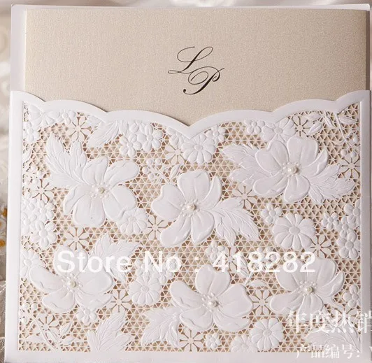 Bulk free shipping 50pcs White Lace Flowers Wedding Invitation Card