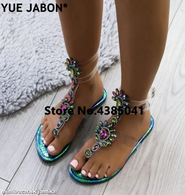 Women Rhinestones Chains Flat Sandals Thong Crystal Flip Flops Gladiator 43 women sandals,women flats,comfortable sandals