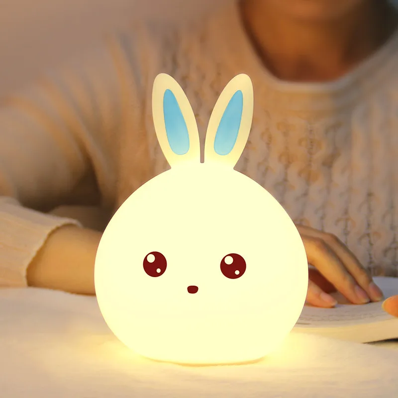 Светодиодный ночник с силиконовым сенсорным датчиком, мягкий мультяшный светильник для детей, Детский Светильник, 7 цветов, 2 режима, USB светодиодный ночник с кроликом