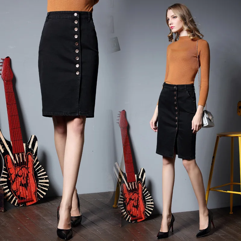 Women Tight Skirts Jeans Denim Skirts Knee Length Black Pencil Skirts ...