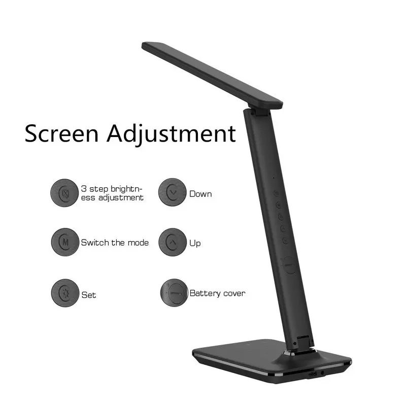 Black Brown Modern Office Desk Lamp With Switch Business Gift Foldable Touch Dimmer LED Table Lamp with Alarm Clock/Calendar