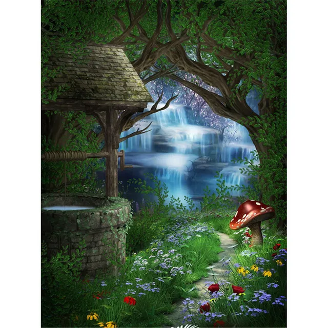 Enchanted Forest Photo Backdrop Old Brick Well Mushroom ... Enchanted Forest Pho