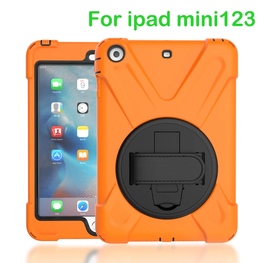Чехол для Apple iPad mini2 mini3 mini1, Duty противоударный Гибридный Резина Прочный жёсткий защитный чехол Крышка+ подставка+ ремешок - Цвет: Orange-MN123-SDai