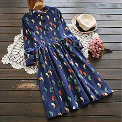 

Mori Girl dress Birds printing long sleeve Cordury Dress Free shipping