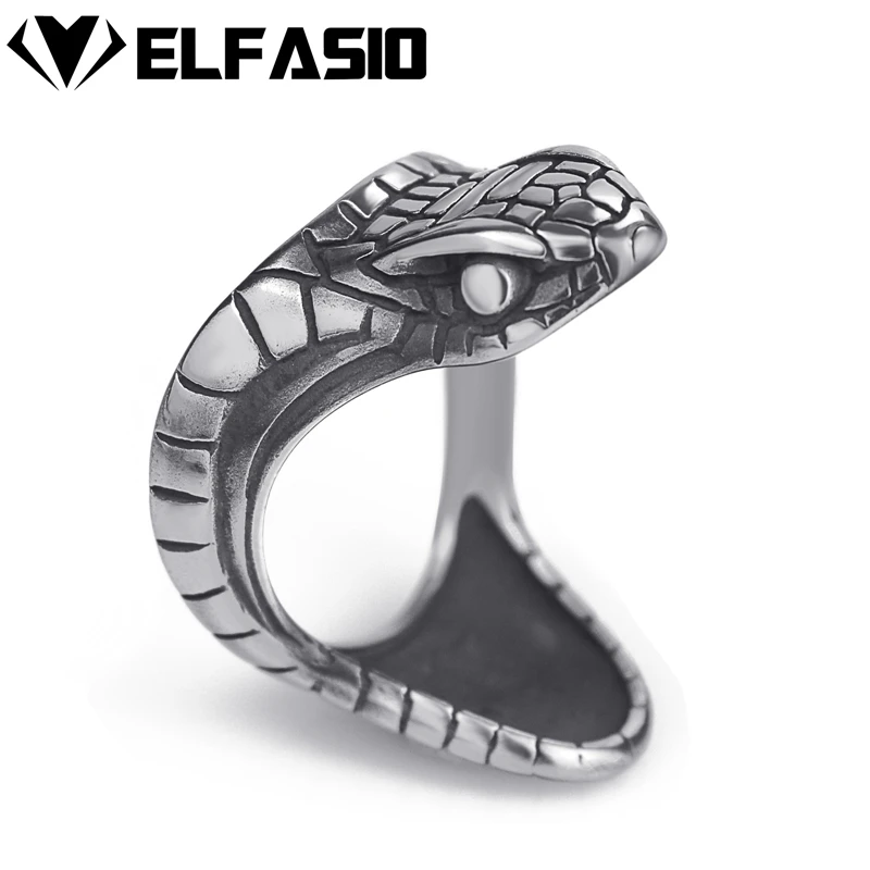 

Elfasio Mens Boys Stainless Steel Ring Silver Viper Snake Serpent Cobra Biker Jewelry Size 7-13