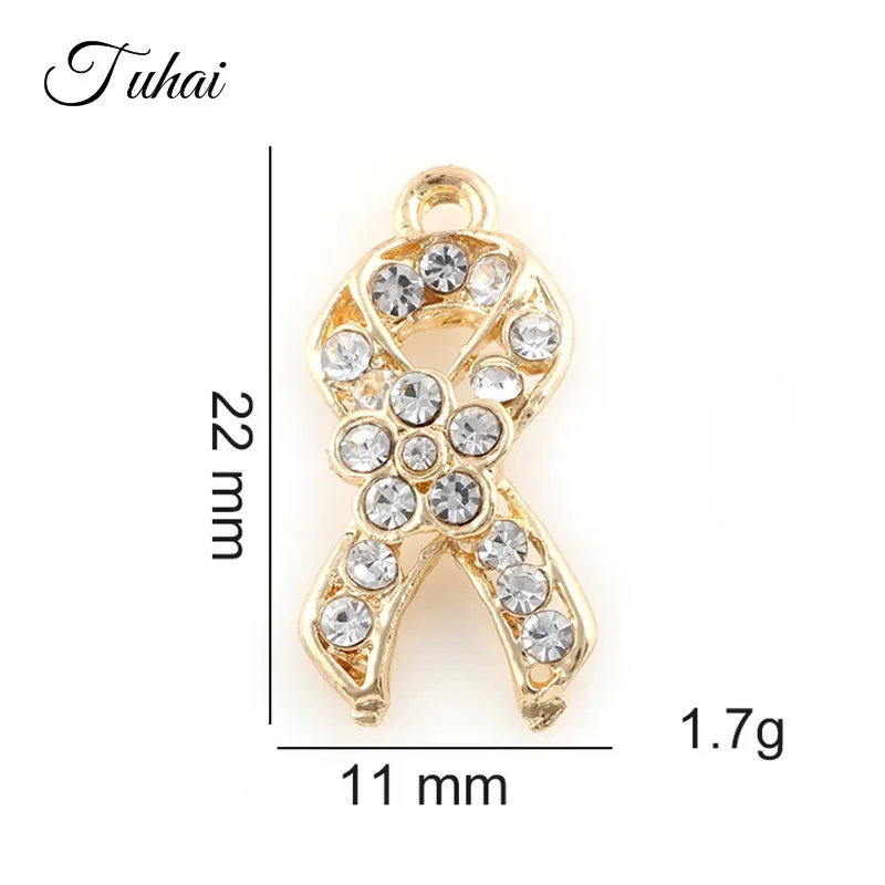

10pcs Vintage Rhinestone Flower Ribbon Dangle Pendant for Women Bracelet Necklace Jewelry Making 2 Color Alloy Metal Crafts