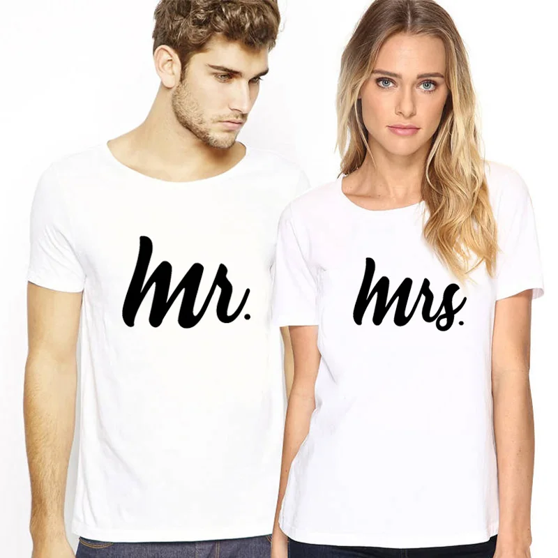 Новая футболка для мужчин и женщин с принтом Mr Mrs парная одежда влюбленных Femme
