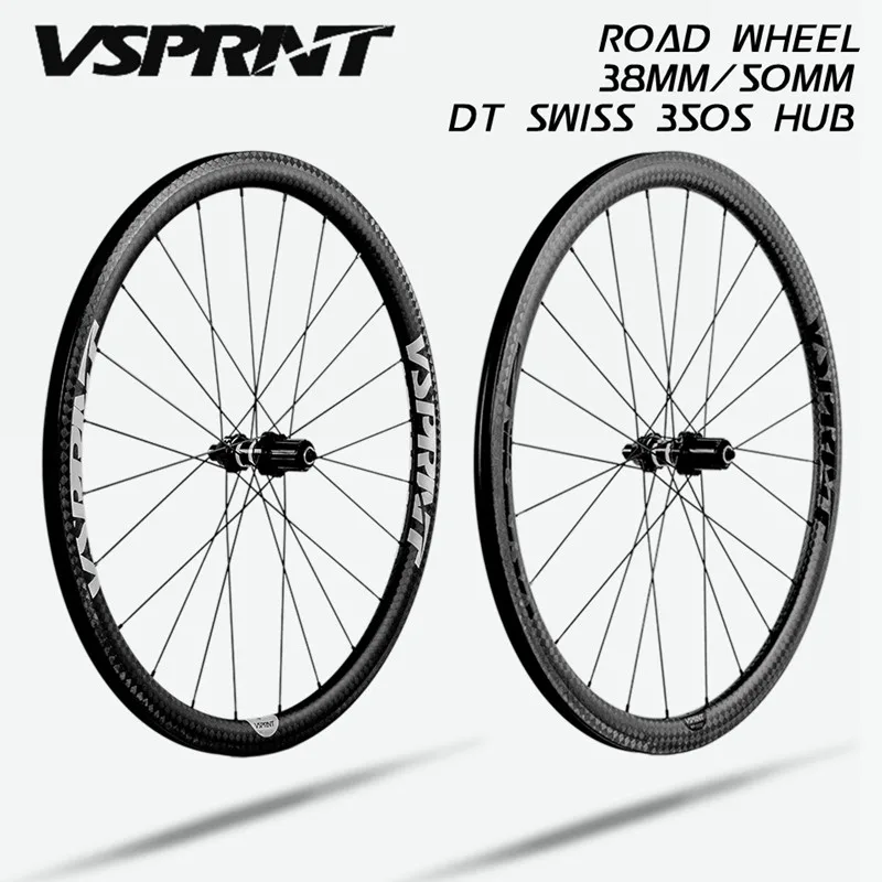 

Vsprint Road Wheel Carbon Fiber 700x25c, 38 / 50mm, DT SWISS 350S Hub, 12K Rim, Pillar 1423, Tension 130, Clincher / Tubular