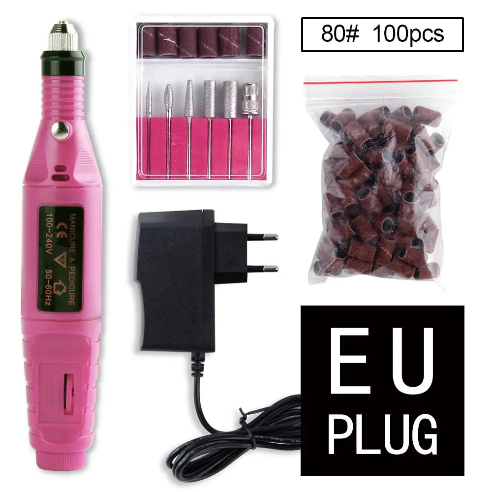 Профессиональный аппарат для маникюрного станка электрический набор сверл для ногтей педикюрные ножницы для дизайна ногтей керамическая маникюрная машина - Цвет: pink set A EU plug