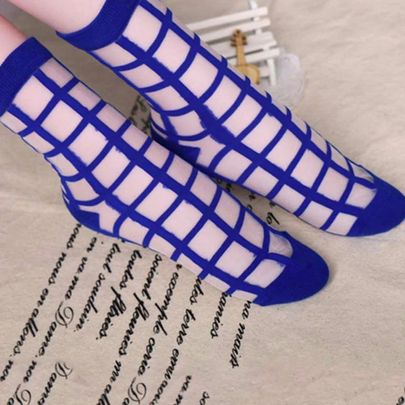 Модные женские летние тонкие носки для девочек прозрачная дышащая сетчатая сетка из сетчатого стекла, сетка для волос, трикотажные шелковые носки в сетку - Цвет: Тёмно-синий