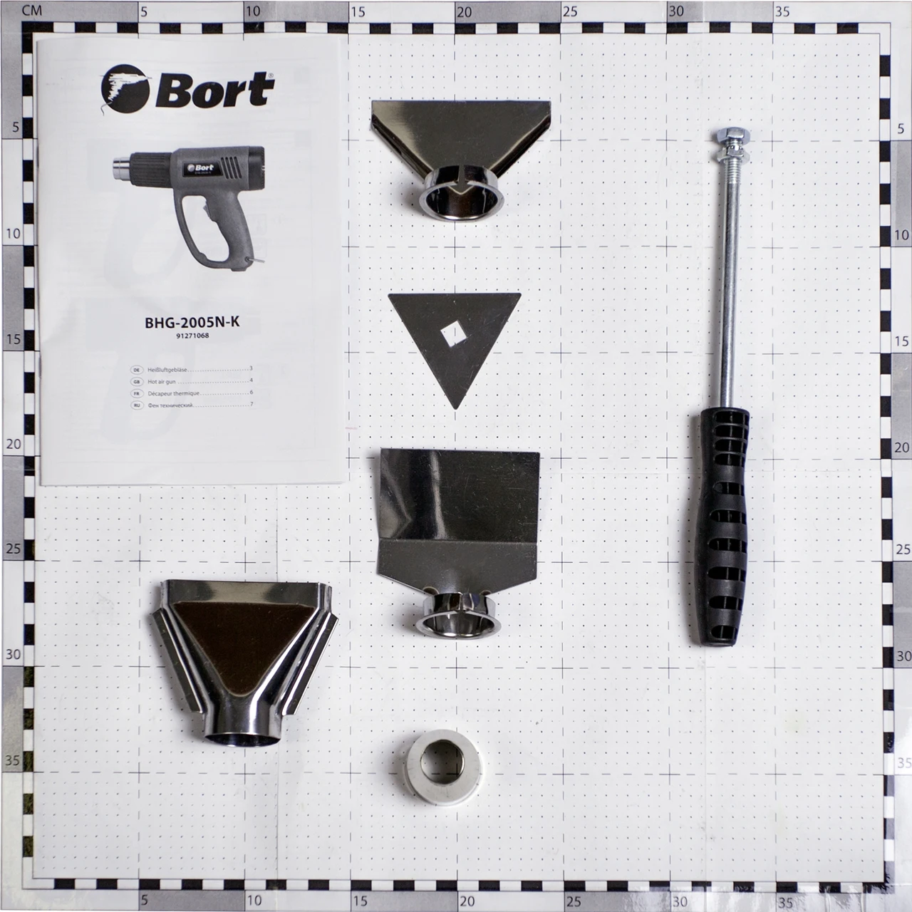 Фен технический Bort BHG-2005N-K (Мощность 2000 Вт, 2 режима работы, 350/550 °С, 300/500 л/мин, защита от перегрева)