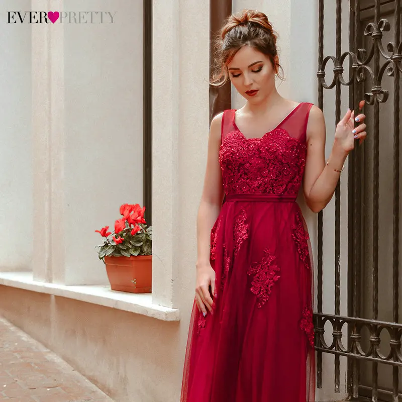 Black Prom Dresses Elegant Ever Pretty EP07723 New Arrival A-line Sleeveless Tulle Burgundy Long Party Gowns Vestido De Gala