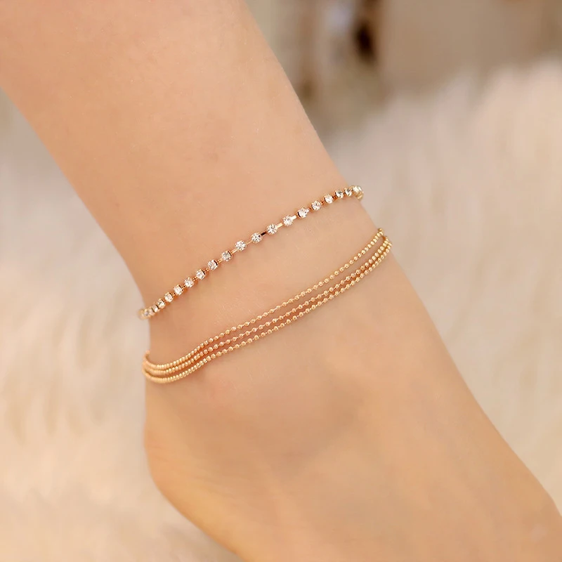 

Bohemian Summer Beach Female Anklets Bracelets Luxury Cubic Zircon Multilayer Bead Chain Bracelet For Women Jewelry Wholesale