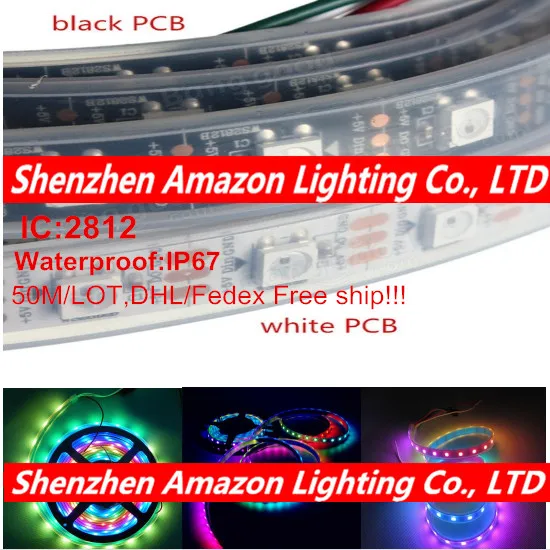 50 м WS2812B Smart пиксель rgb led strip черный/белый PCB 30/60 светодиодов/м WS2812 IC, WS2812B/M 30/60 пикселей IP67 DC5V DHL Бесплатная