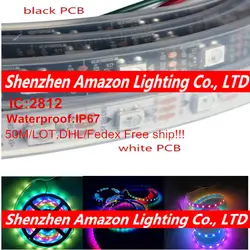 50 м WS2812B Smart пиксель rgb led strip черный/белый PCB 30/60 светодиодов/м WS2812 IC, WS2812B/M 30/60 пикселей IP67 DC5V DHL Бесплатная