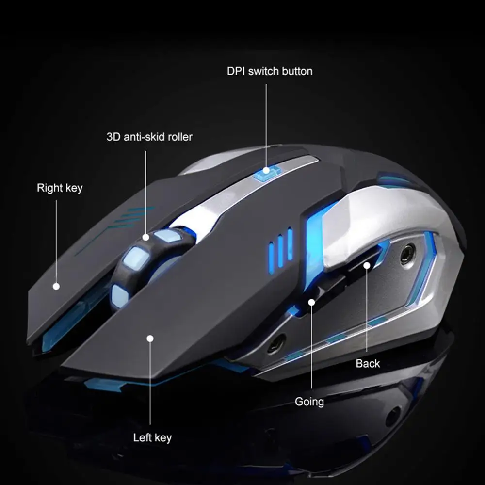 

X7 7 Colors Light Silent 6 Buttons Rechargeable Wireless Optical Gaming Mouse