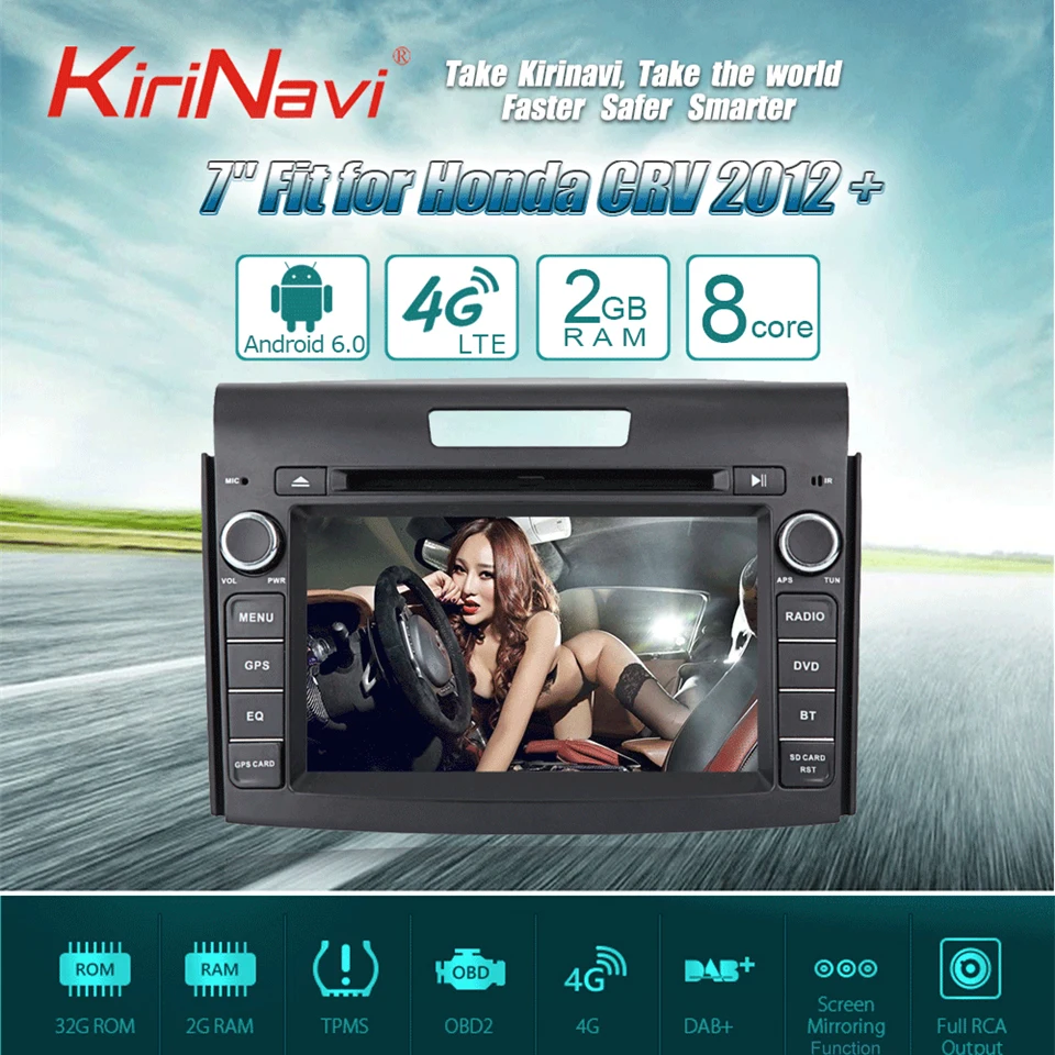 Top KiriNavi Octa core 4G LET android 7 touch screen car dvd player for honda crv multimedia system 2012+  gps support 4K 4G 0