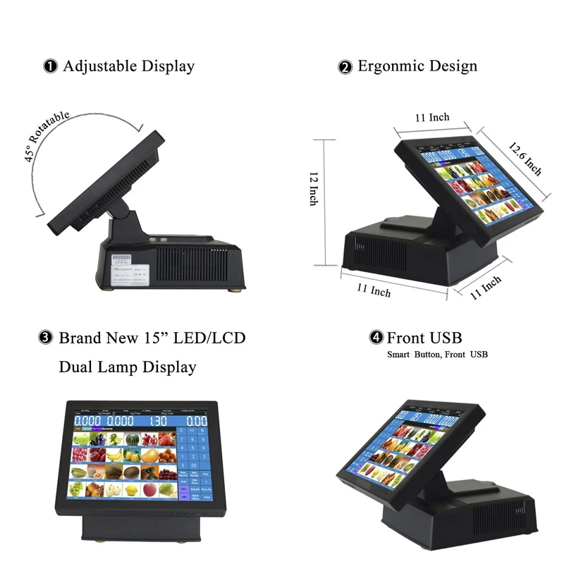 Meetsun MS 808 15 ''ЖК дисплей Сенсорный экран монитора POS Системы кассовый терминал