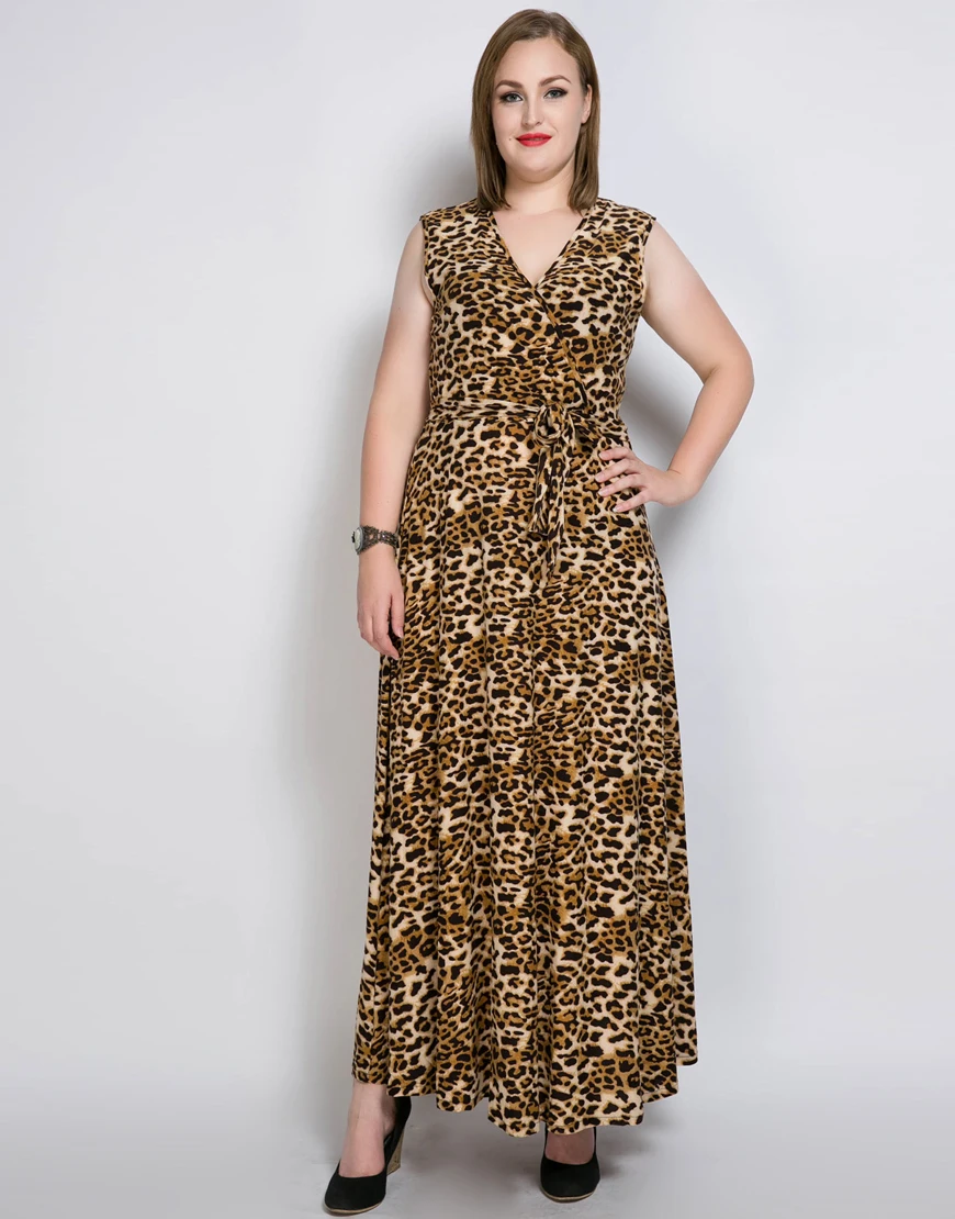 

Cute Ann Womens Long Maxi Plus Size Party Dress Sleeveless Leopard Dress Sexy V-neck Cocktail Dress Spring Dress Autumn Dress
