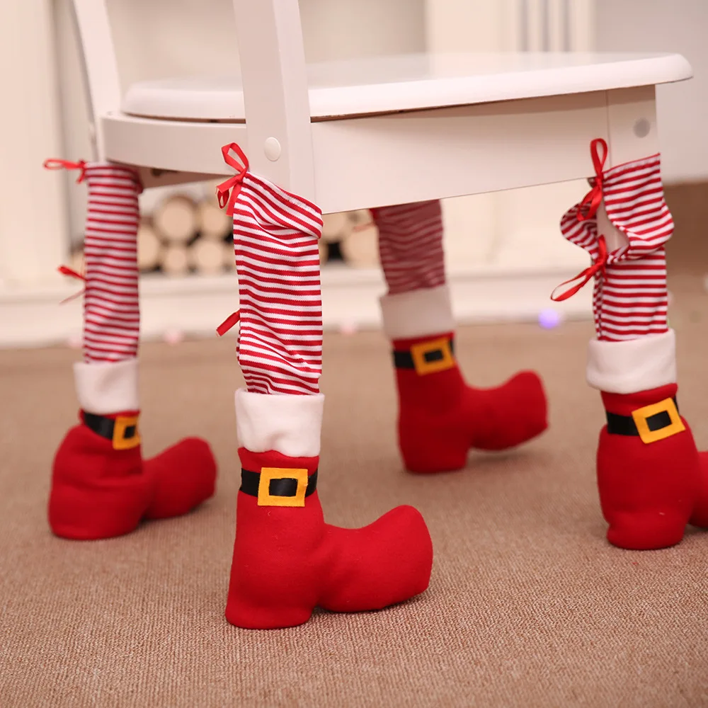 

1 PCS Christmas dining room table chair foot cover household goods Christmas stocking protection set creative decoration