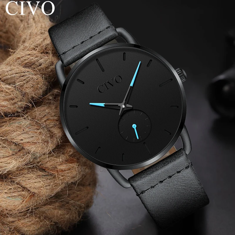 

Simple Sport Casual Mens Watch CIVO Fashion Watches Men Top Brand Waterproof Wristswatch Leather Reloj Hombre Fale Quartz Clock