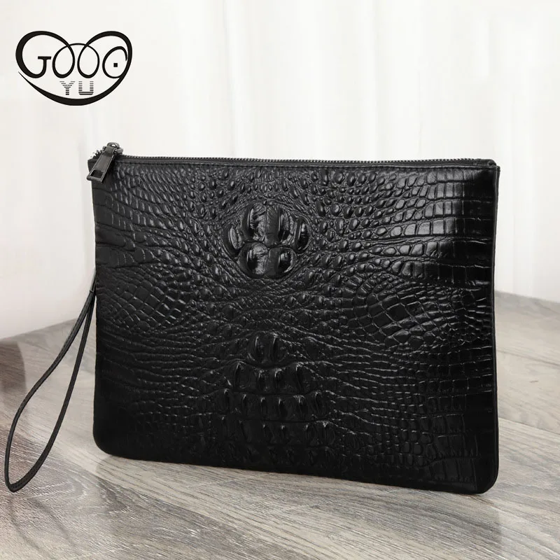 

Crocodile pattern leather male bag cross section square zipper handbag business hand bag head layer cowhide hand holding bag han