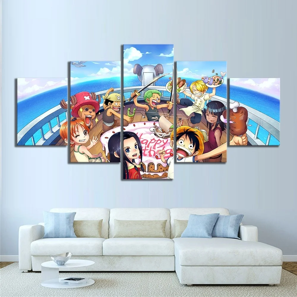 Size B WSQQT Prints on Canvas 5 Pieces Straw Hat Pirates One Piece Anime Game Poster Decorative Paintings Modern Wall Art Modular Picture No Frame