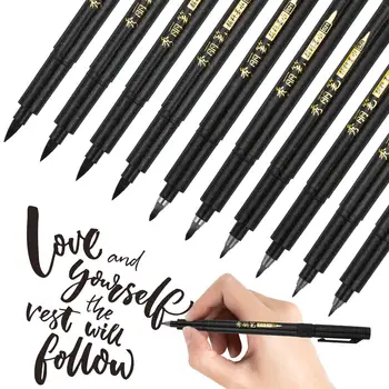 

4 Sizes Black Brush Marker Pen Calligraphy Set for Writing Signature Illustration Design and Drawing 10 Pcs