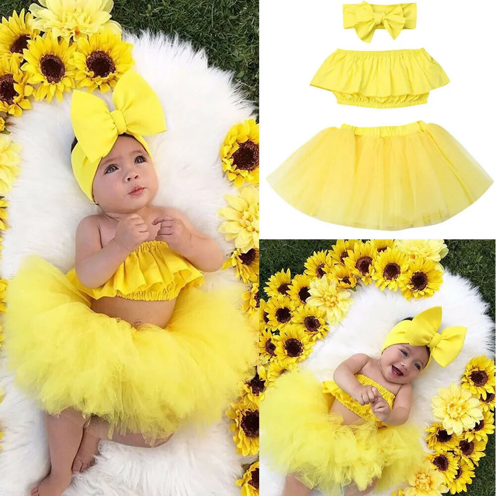 

Birthday Gown Newborn Toddler Infant Newborn Infant Baby Girl Outfits Clothes Off Shoulder Tops+Tutu Tulle Skirt Set Sleeve