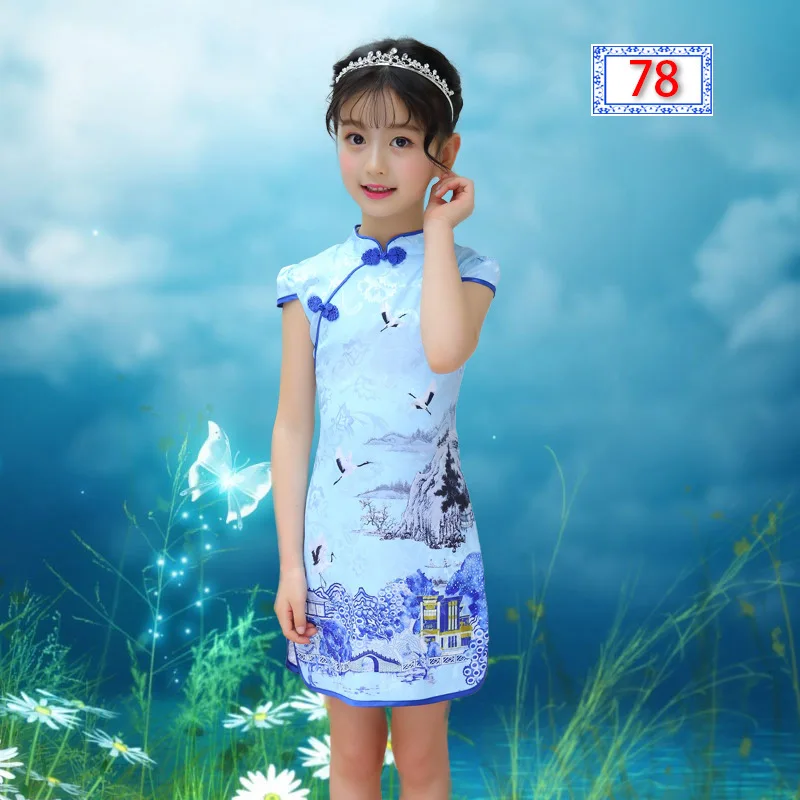 Современные новые детские цветы Cheongsam Китайская национальная таможня тонкий ребенок Qi Pao Китайская традиционная одежда детское платье Qipao - Цвет: 78
