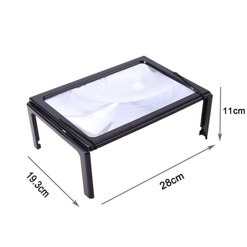 Magnifying Glass Reading Magnifier 1pc Portable A4 Full Page 3X Foldable Hands Free With LED Lights