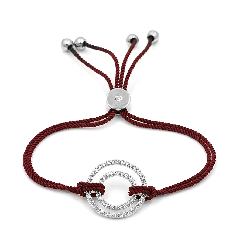 WEIMANJINGDIAN Trendsetting High Quality Cubic Zirconia CZ Crystal Pave Double Circle Bracelets with Adjustable Rope Chain