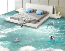 3 d flooring custom waterproof 3 d pvc flooring Waves a dolphin 3 d bathroom flooring painting photo wallpaper for walls 3d