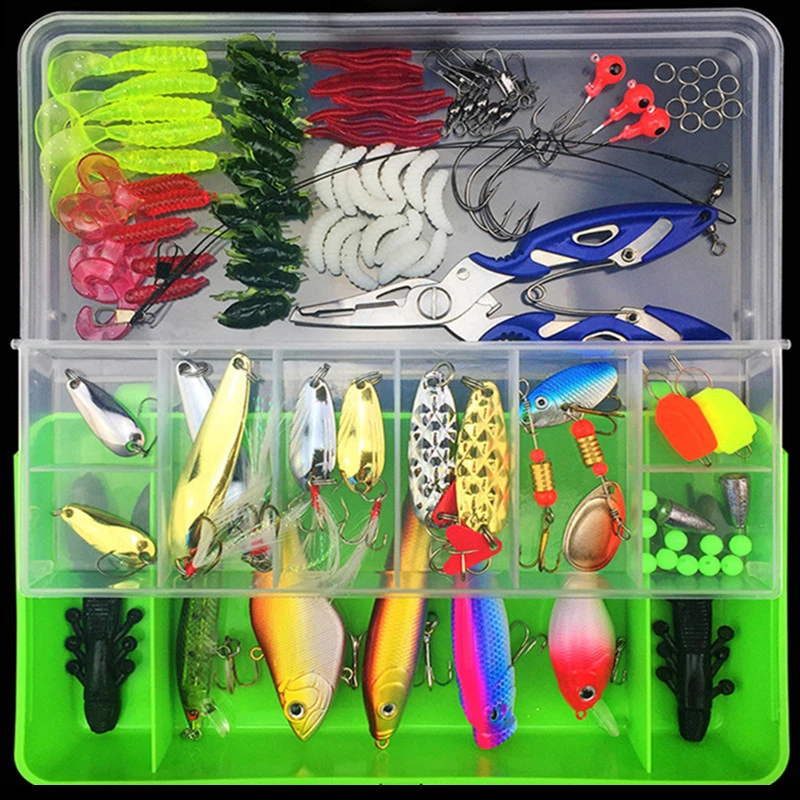 Best 101pcs Lure Kit Set Spinner Crankbait Minnow Popper VIB Soft Hard Spoon Crank Baits Fishing Hooks Fishing Tackle Box Accessories