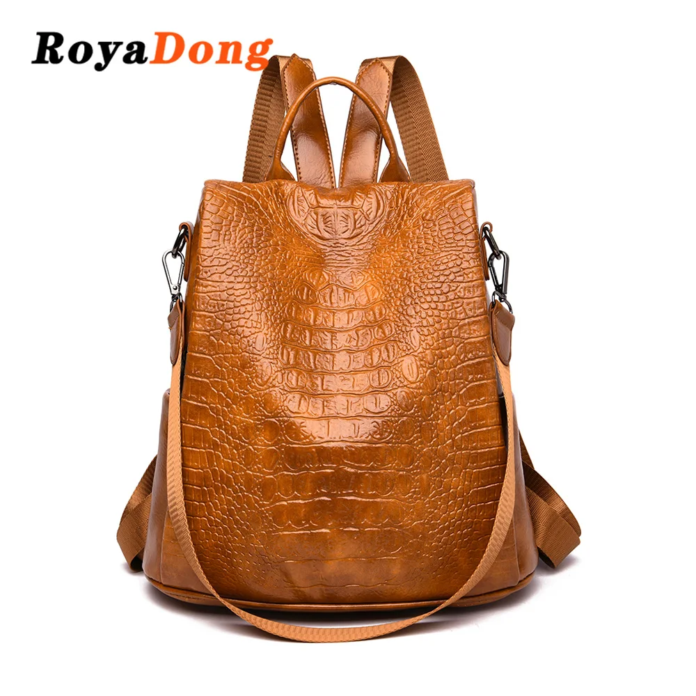 

RoyaDong Alligator Women Backpacks PU Leather Backpack For Lady Multi-Use Backpack Large Capacity Packages Anti-theft Package