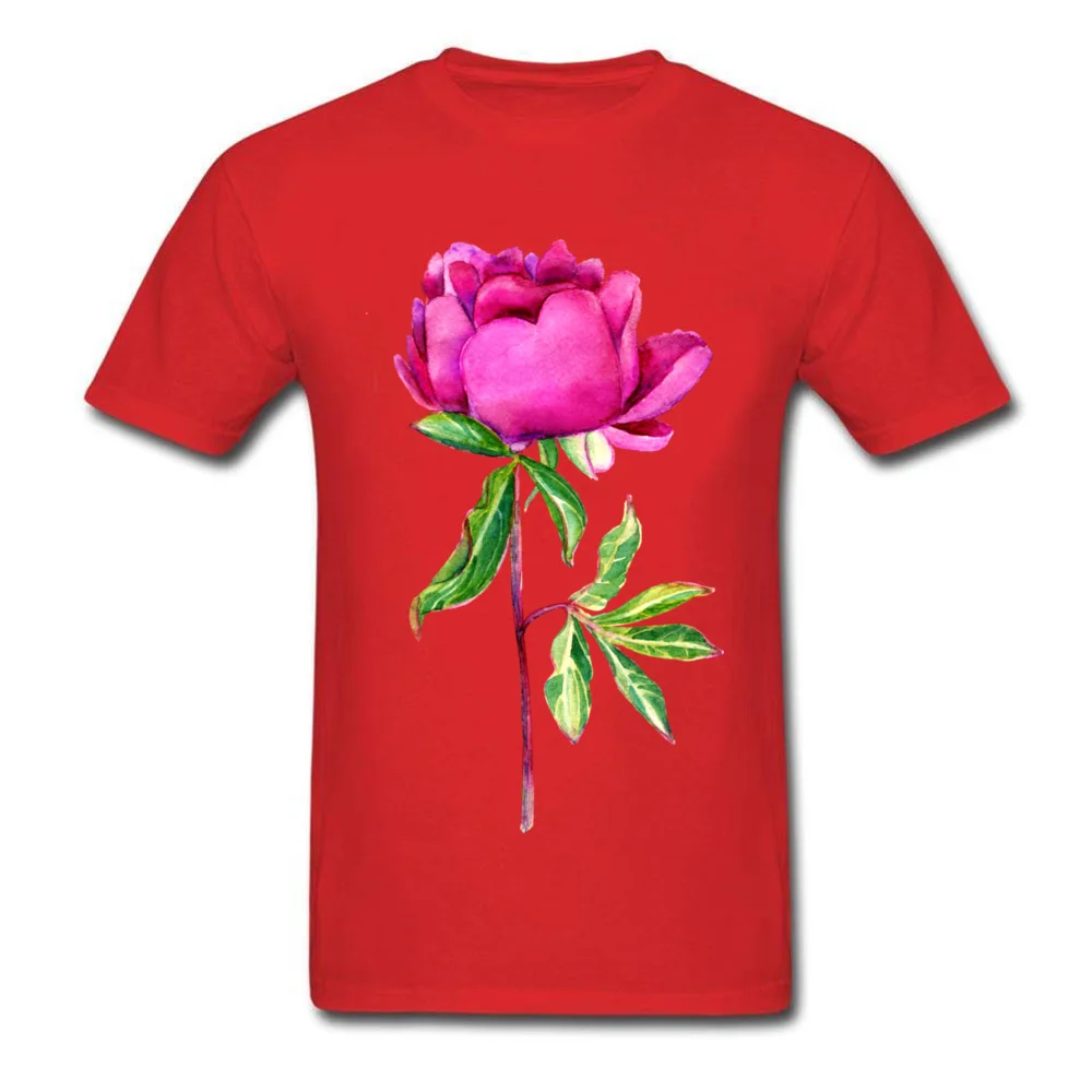 Delicate watercolor pink peony Tops Shirt Mother Day Crew Neck Cotton Fabric Male Top T-shirts Crazy Clothing Shirt High Quality Delicate watercolor pink peony red